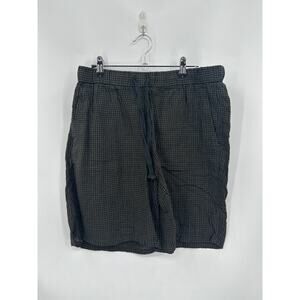 Eileen Fisher Puckered organic Cotton Shorts Black/Green Gingham Size Medium